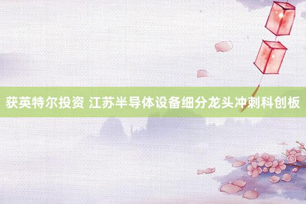 获英特尔投资 江苏半导体设备细分龙头冲刺科创板