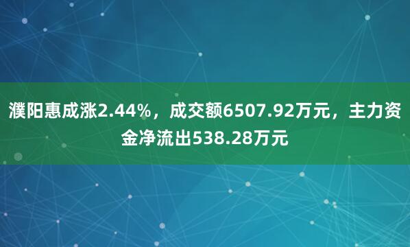 濮阳惠成涨2.44%，成交额6507.92万元，主力资金净流出538.28万元
