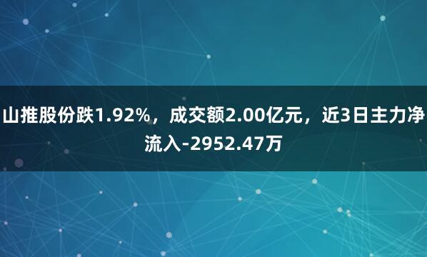 山推股份跌1.92%，成交额2.00亿元，近3日主力净流入-2952.47万