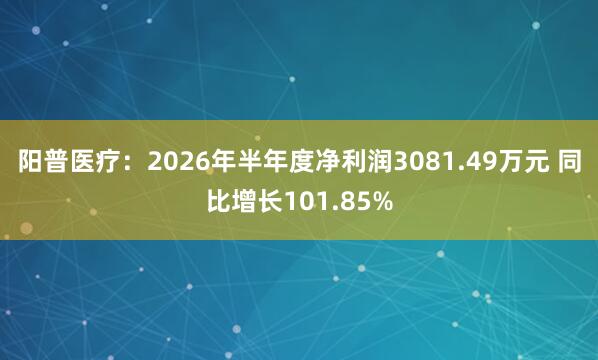 阳普医疗：2026年半年度净利润3081.49万元 同比增长101.85%