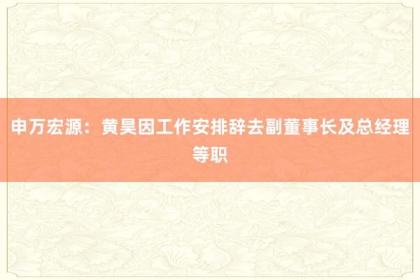 申万宏源：黄昊因工作安排辞去副董事长及总经理等职