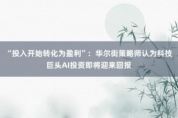 “投入开始转化为盈利”：华尔街策略师认为科技巨头AI投资即将迎来回报