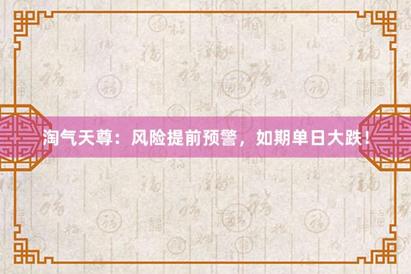 淘气天尊：风险提前预警，如期单日大跌！