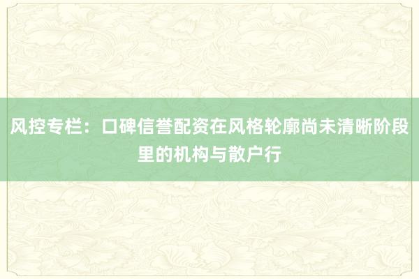 风控专栏：口碑信誉配资在风格轮廓尚未清晰阶段里的机构与散户行
