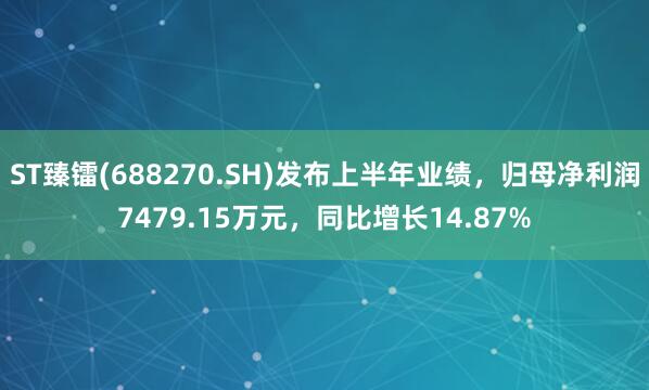 ST臻镭(688270.SH)发布上半年业绩,归母净利润7479.15万元,同比增长14.87%