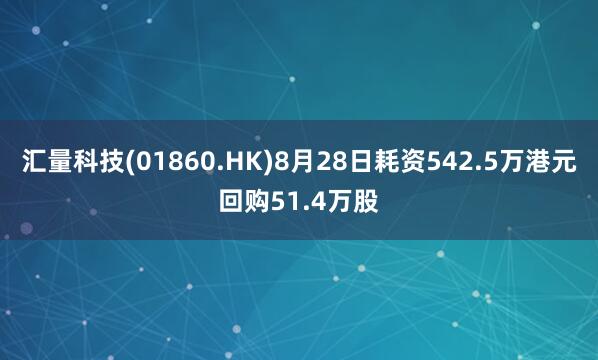 汇量科技(01860.HK)8月28日耗资542.5万港元回购51.4万股
