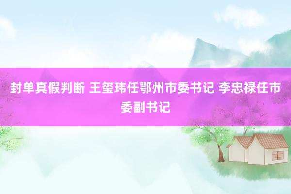 封单真假判断 王玺玮任鄂州市委书记 李忠禄任市委副书记