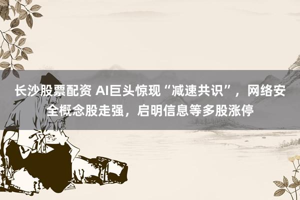 长沙股票配资 AI巨头惊现“减速共识”，网络安全概念股走强，启明信息等多股涨停