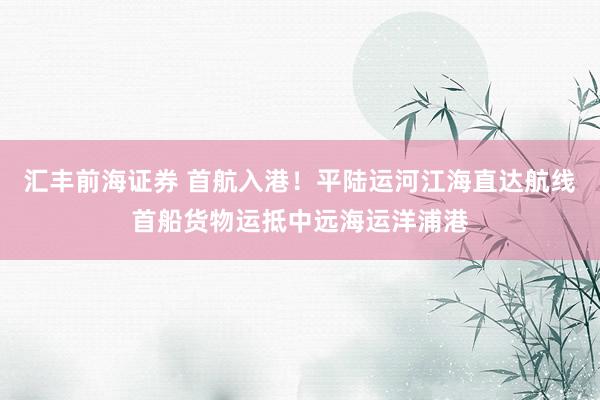 汇丰前海证券 首航入港！平陆运河江海直达航线首船货物运抵中远海运洋浦港
