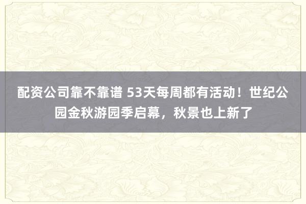 配资公司靠不靠谱 53天每周都有活动!世纪公园金秋游园季启幕,秋景也上新了