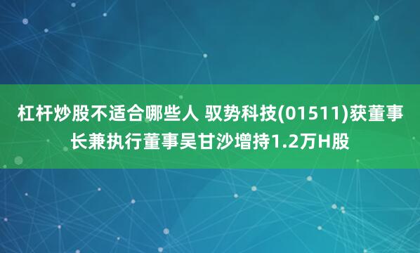 杠杆炒股不适合哪些人 驭势科技(01511)获董事长兼执行董事吴甘沙增持1.2万H股