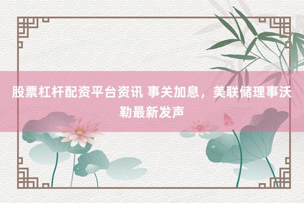 股票杠杆配资平台资讯 事关加息，美联储理事沃勒最新发声